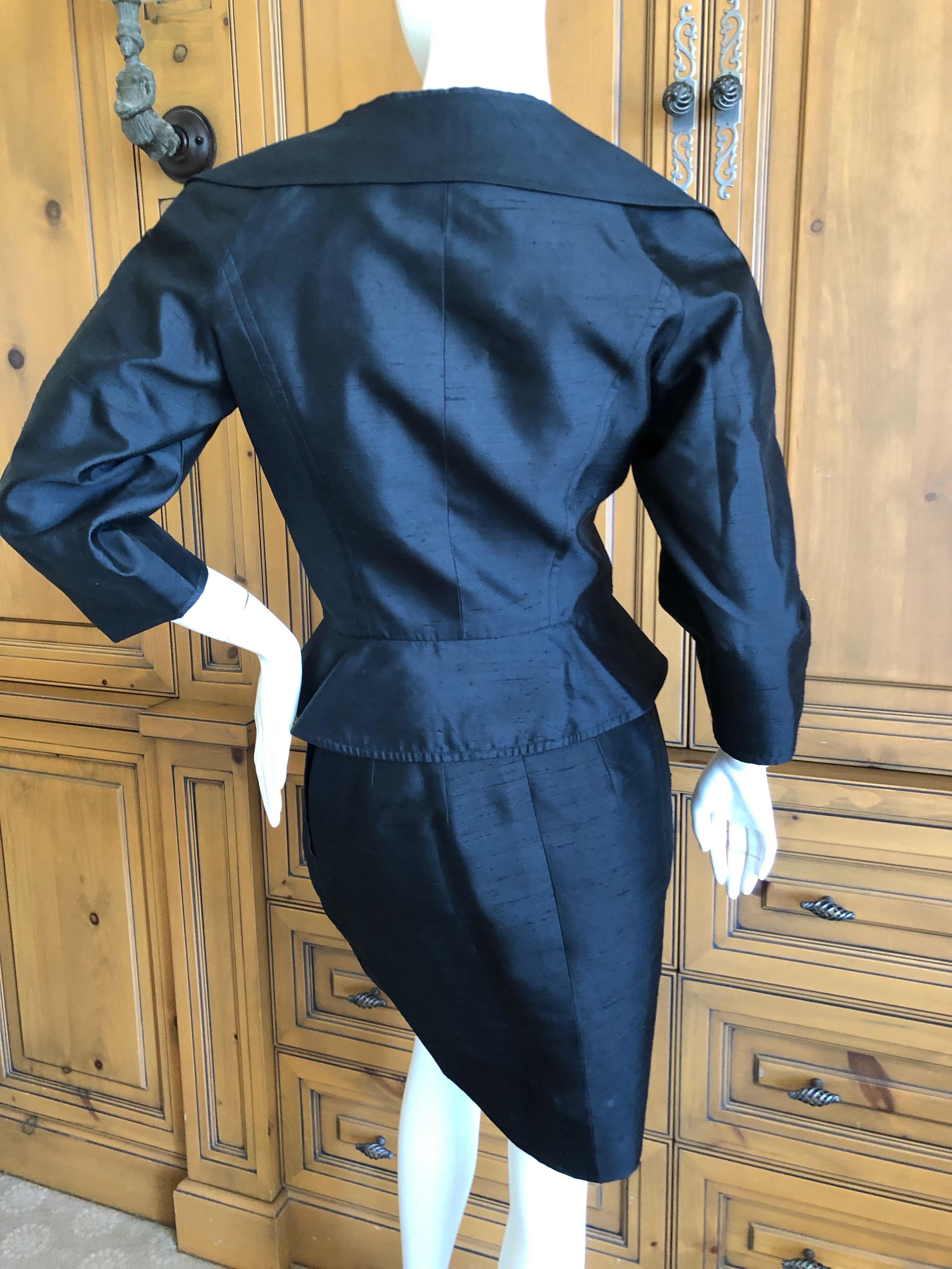 Christian Lacroix Vintage Black Dupioni Silk Suit with Bold Gold Faucet Buttons For Sale 4