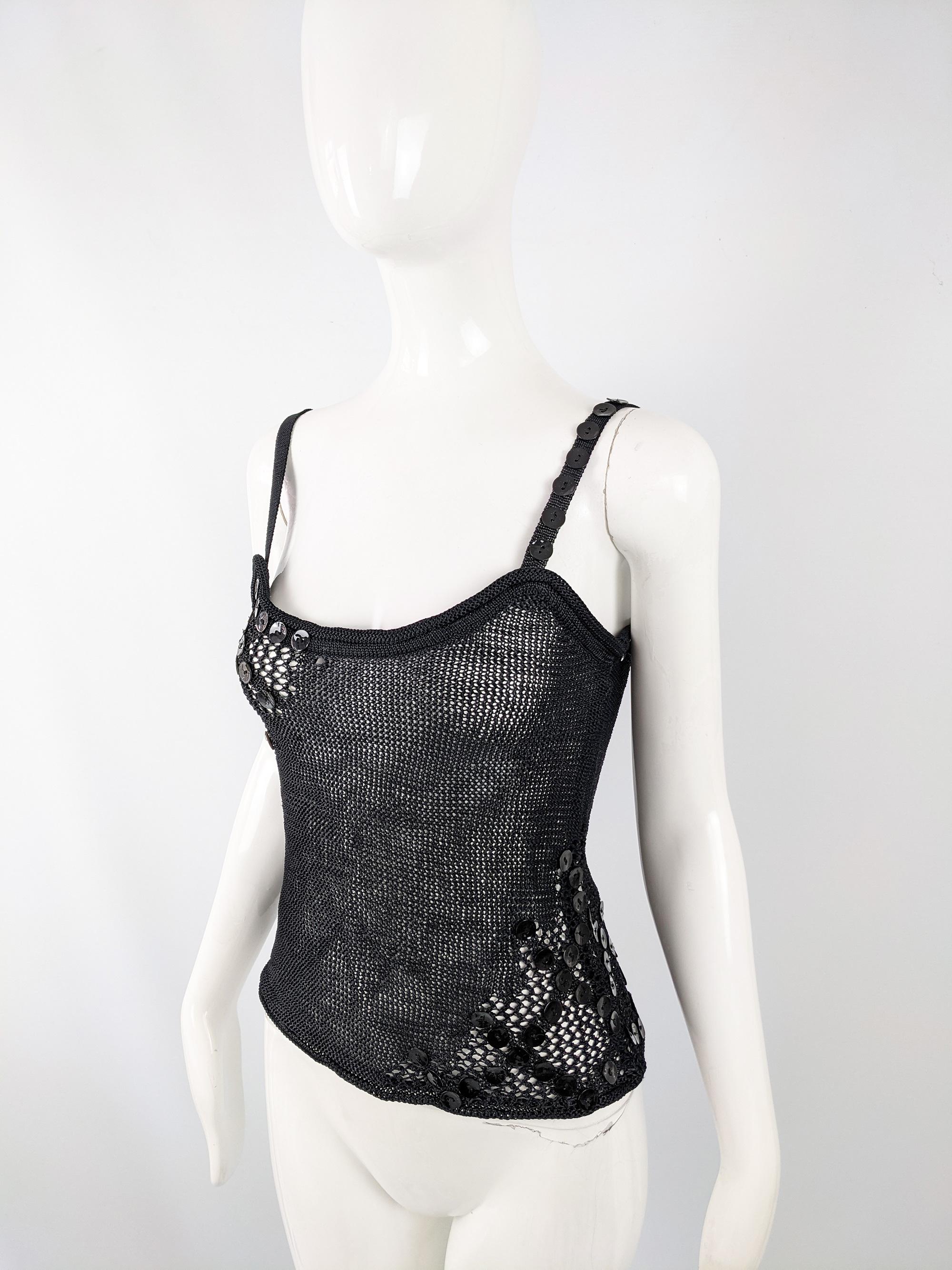 Women's Christian Lacroix Vintage Black Sheer Knit Sleeveless Cami Top For Sale