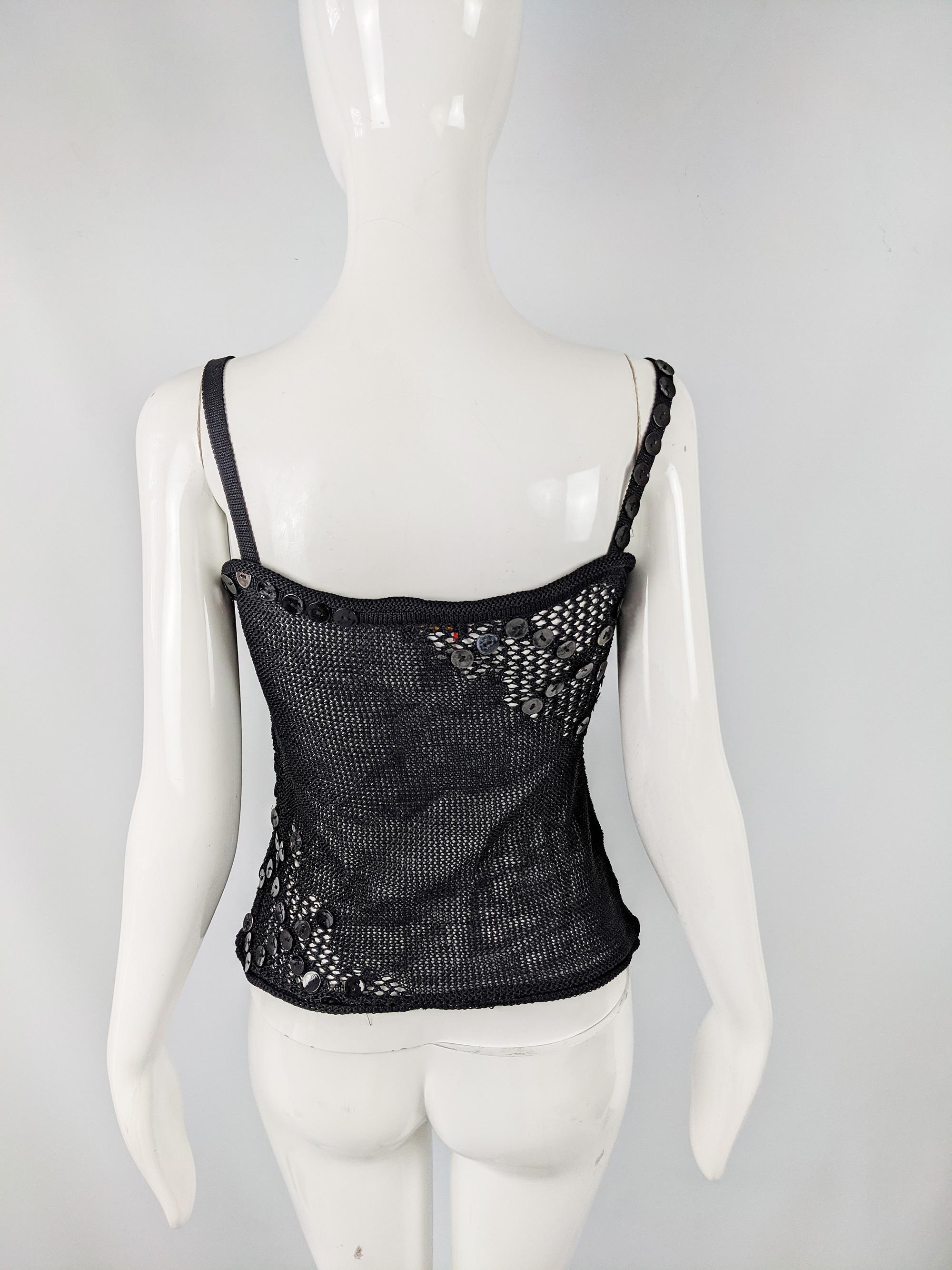 Christian Lacroix Vintage Black Sheer Knit Sleeveless Cami Top For Sale 2