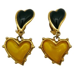 CHRISTIAN LACROIX Vintage Black & Yellow Resin Heart Dangling Earrings