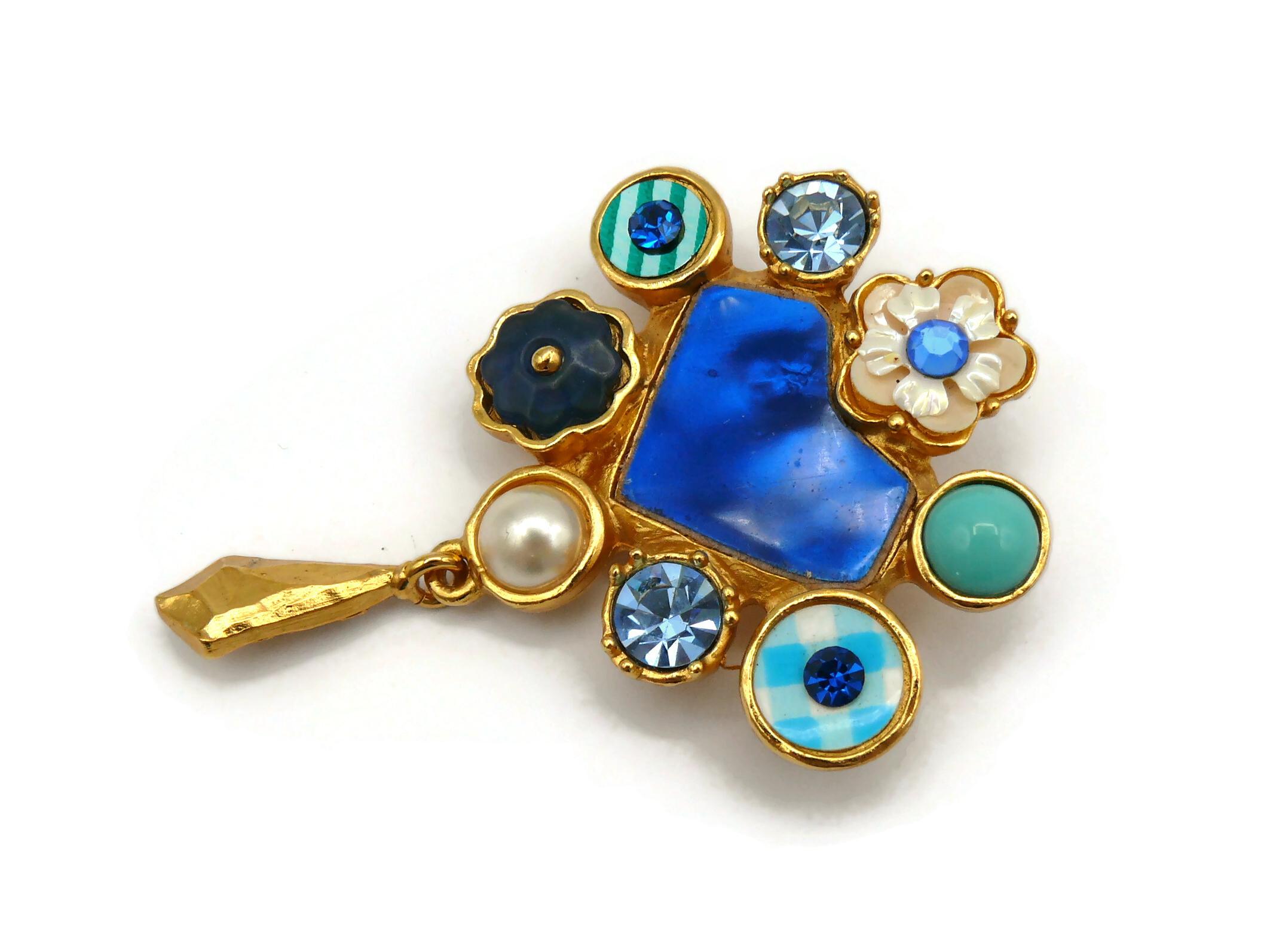 CHRISTIAN LACROIX Vintage Blue Heart Brooch In Good Condition For Sale In Nice, FR