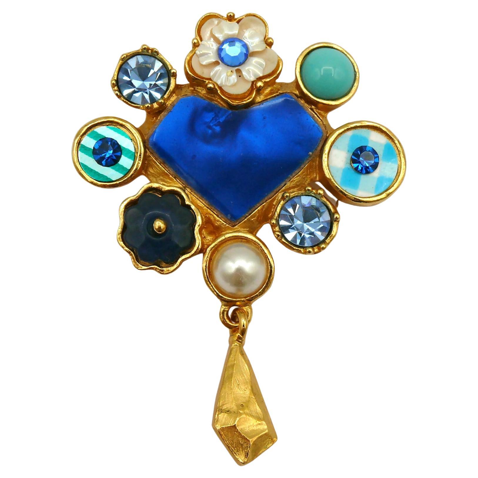 CHRISTIAN LACROIX Broche vintage en forme de cœur bleu