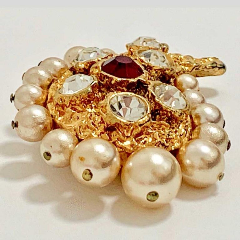 CHRISTIAN LACROIX Vintage Brooch With Pearls And Rhinestones For Sale ...