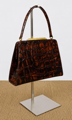 CHRISTIAN LACROIX Vintage Brown Croc-Embossed Frame Handbag