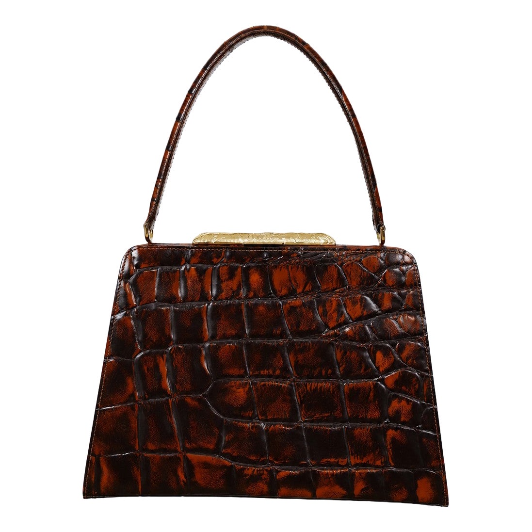 CHRISTIAN LACROIX Vintage Brown Croc-Embossed Frame Handbag For Sale