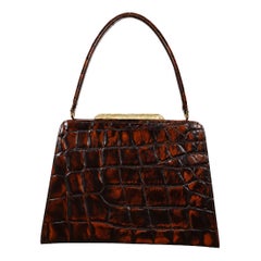 CHRISTIAN LACROIX Vintage Brown Croc-Embossed Frame Handbag