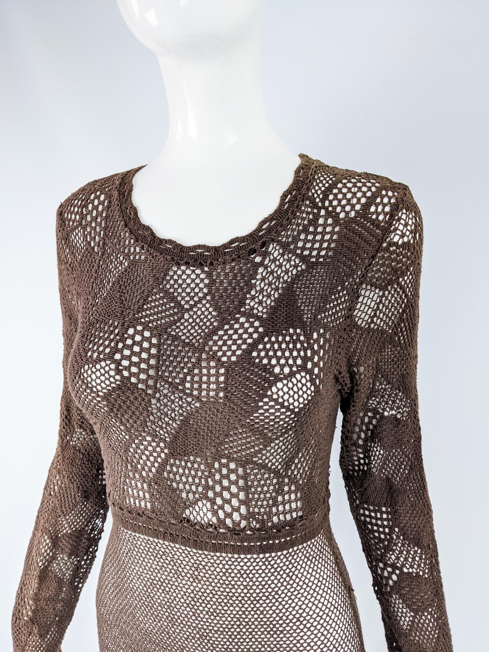 Black Christian Lacroix Vintage Brown Crochet Dress