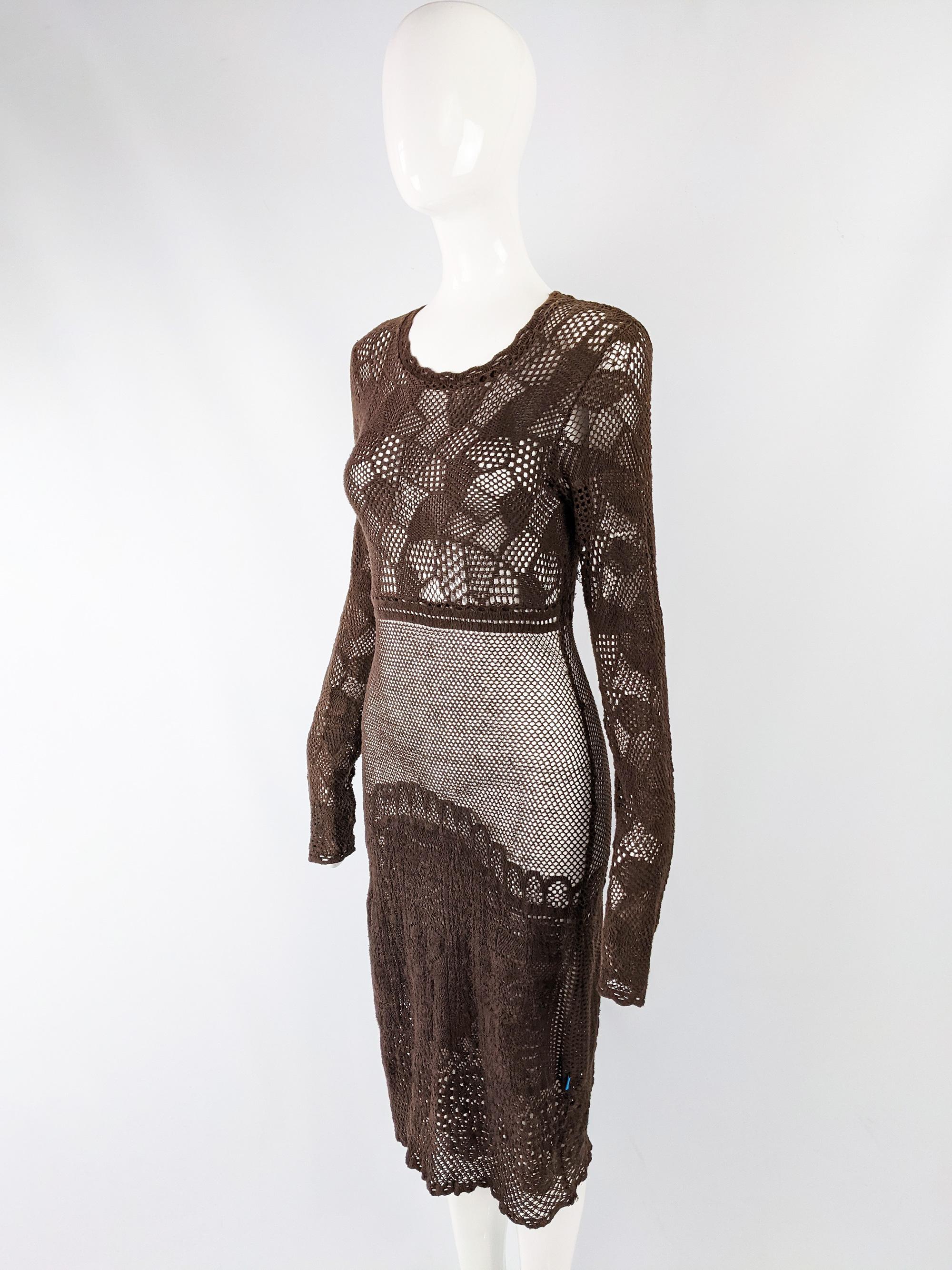 Christian Lacroix Vintage Brown Crochet Dress In Good Condition In Doncaster, South Yorkshire