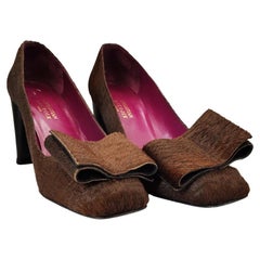 Christian Lacroix Vintage Brown Ponyskin Calf Hair Square Toe Heels Shoes EU 37
