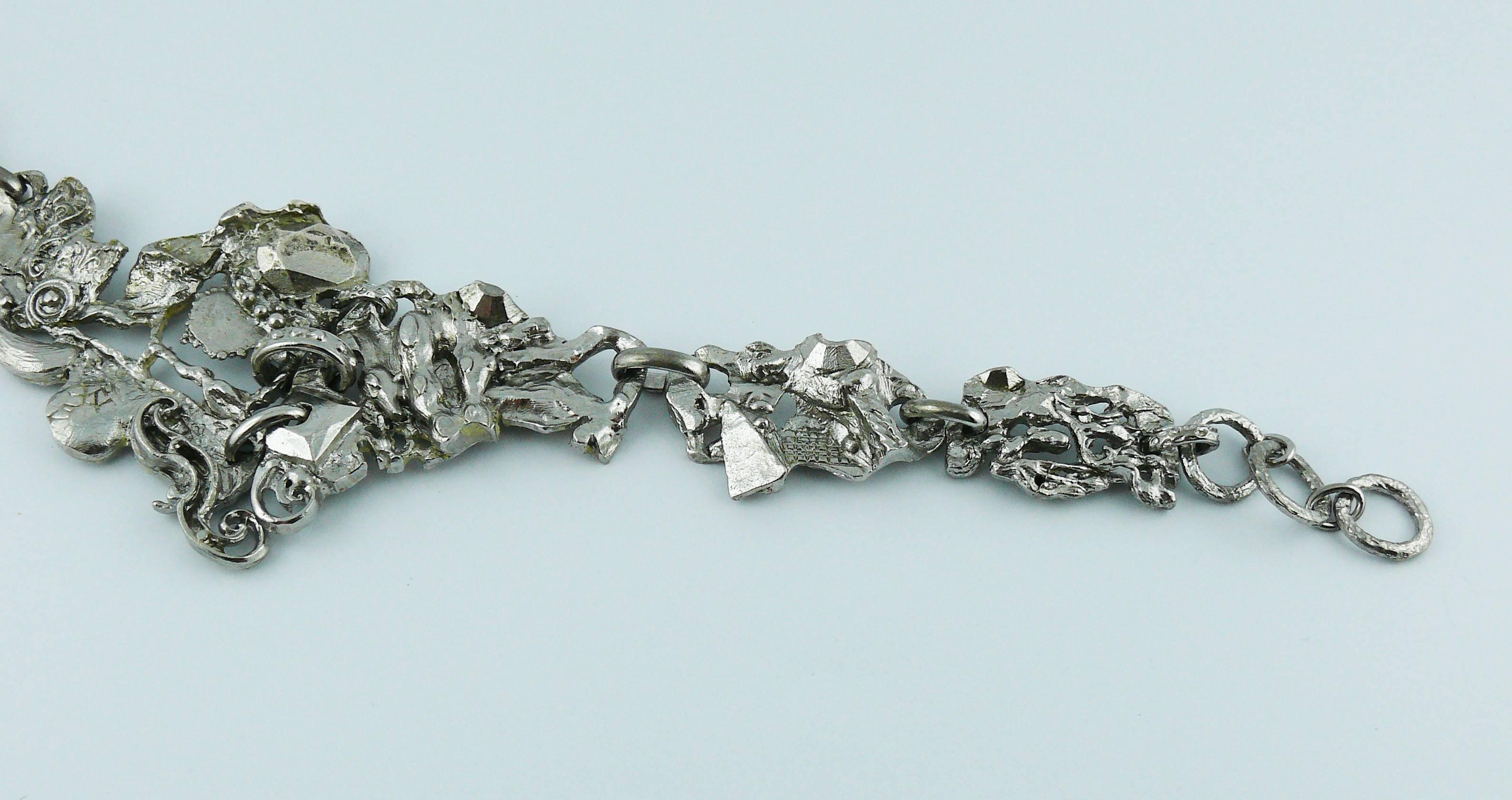 Women's Christian Lacroix Vintage Brutalist Silver Toned Necklace and Bracelet Set 