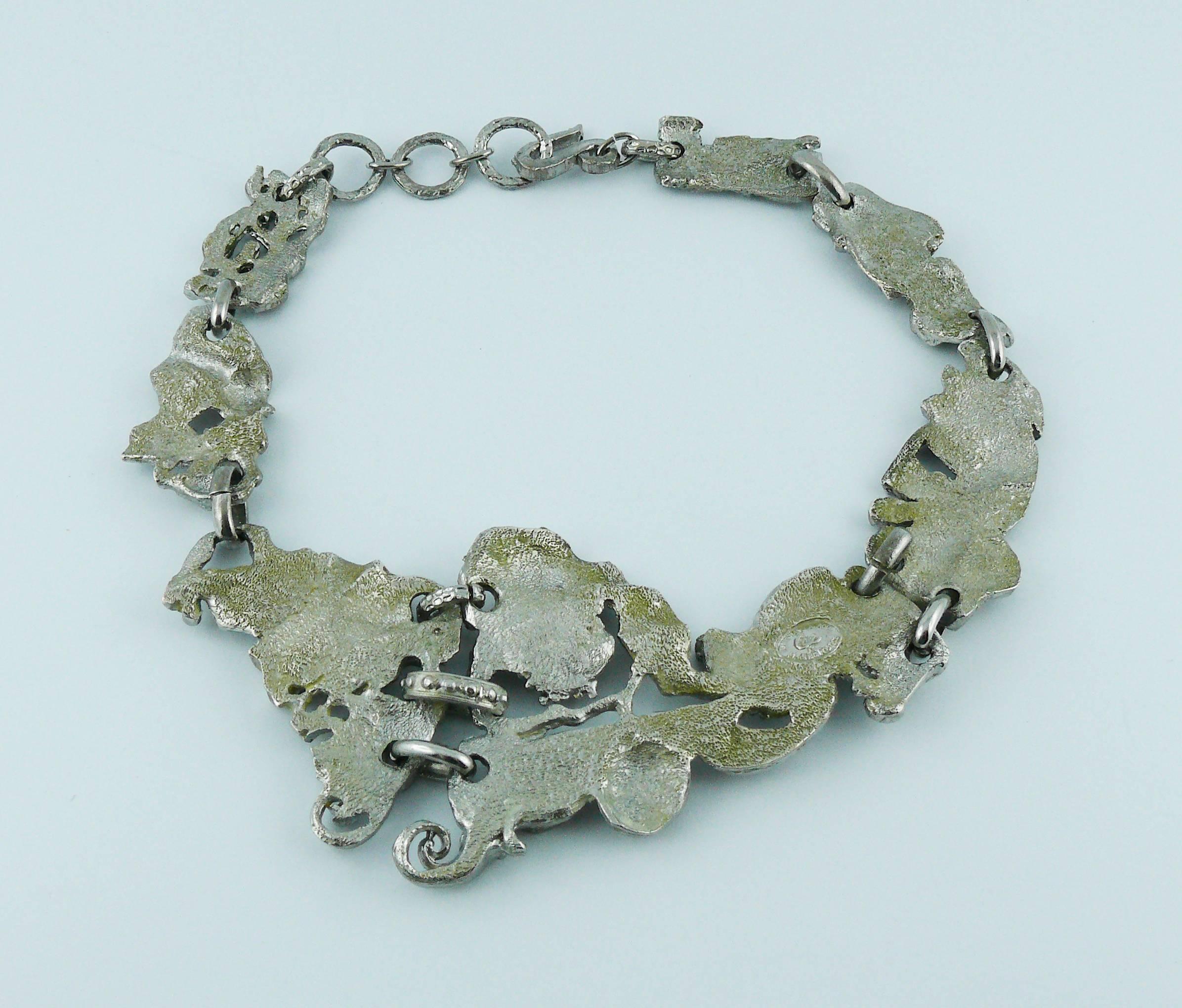 Christian Lacroix Vintage Brutalist Silver Toned Necklace and Bracelet Set  1