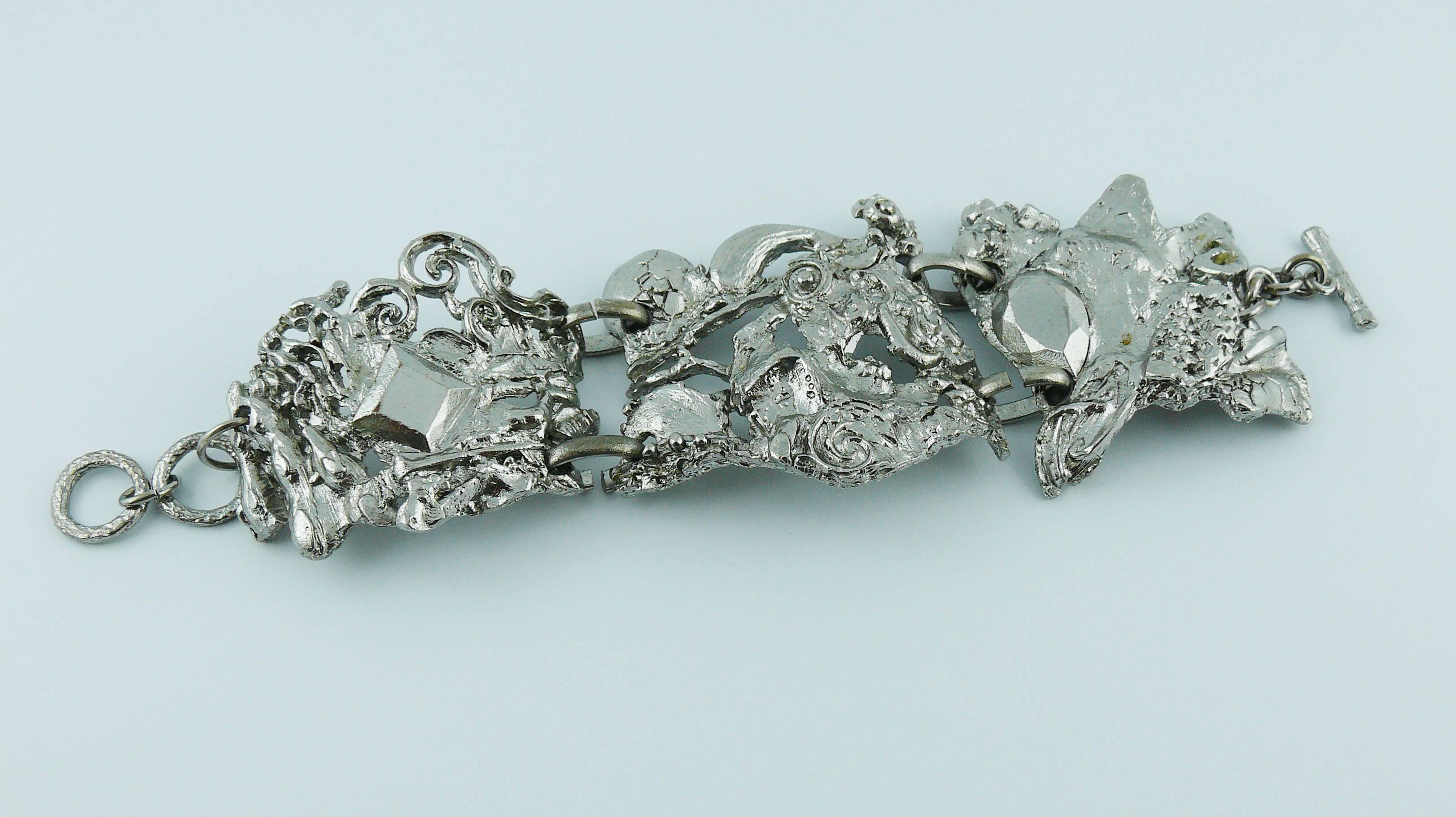 Christian Lacroix Vintage Brutalist Silver Toned Necklace and Bracelet Set  4