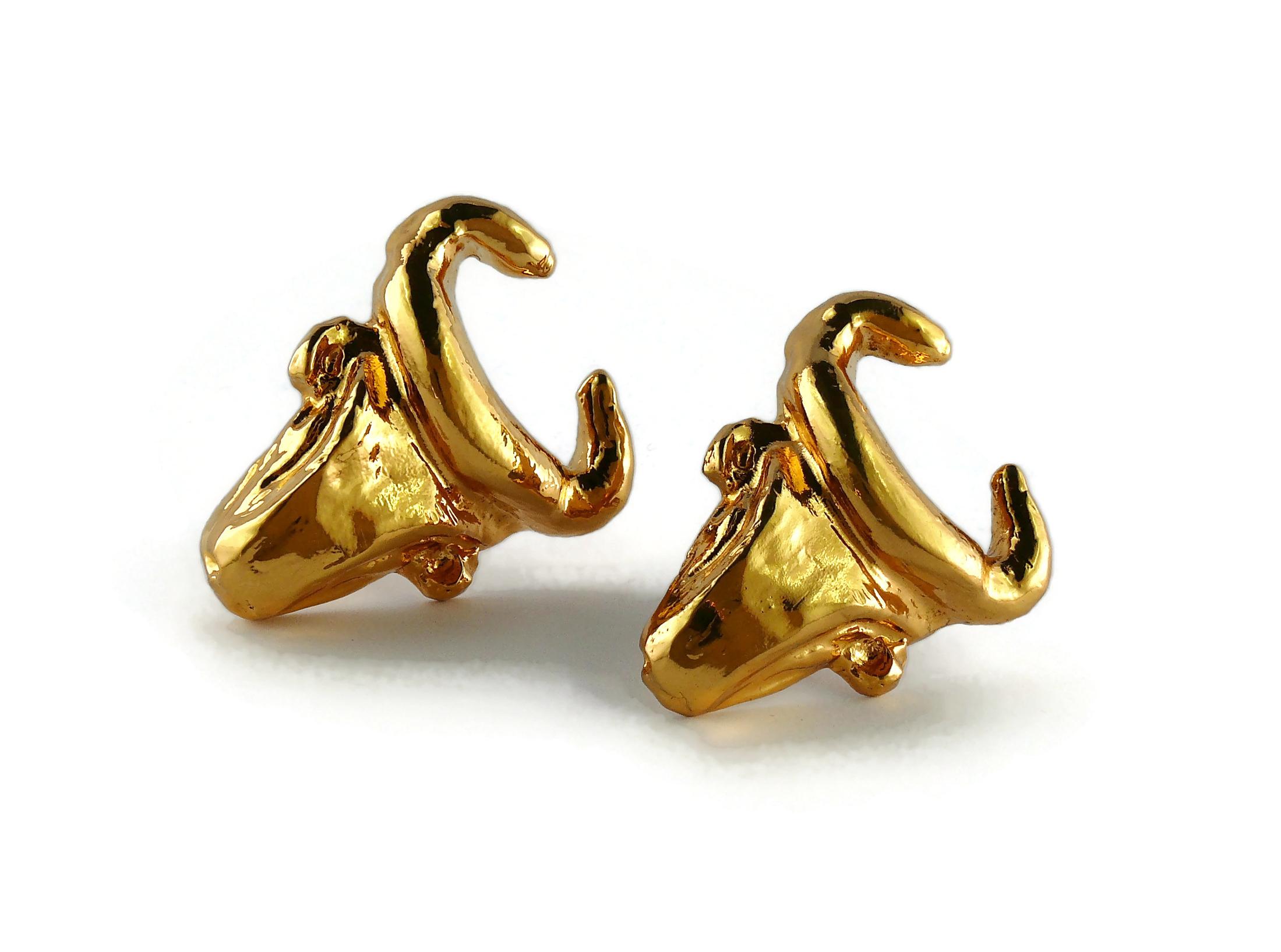 Women's Christian Lacroix Vintage Gold Toned Bull Head Clip-On Earrings For Sale
