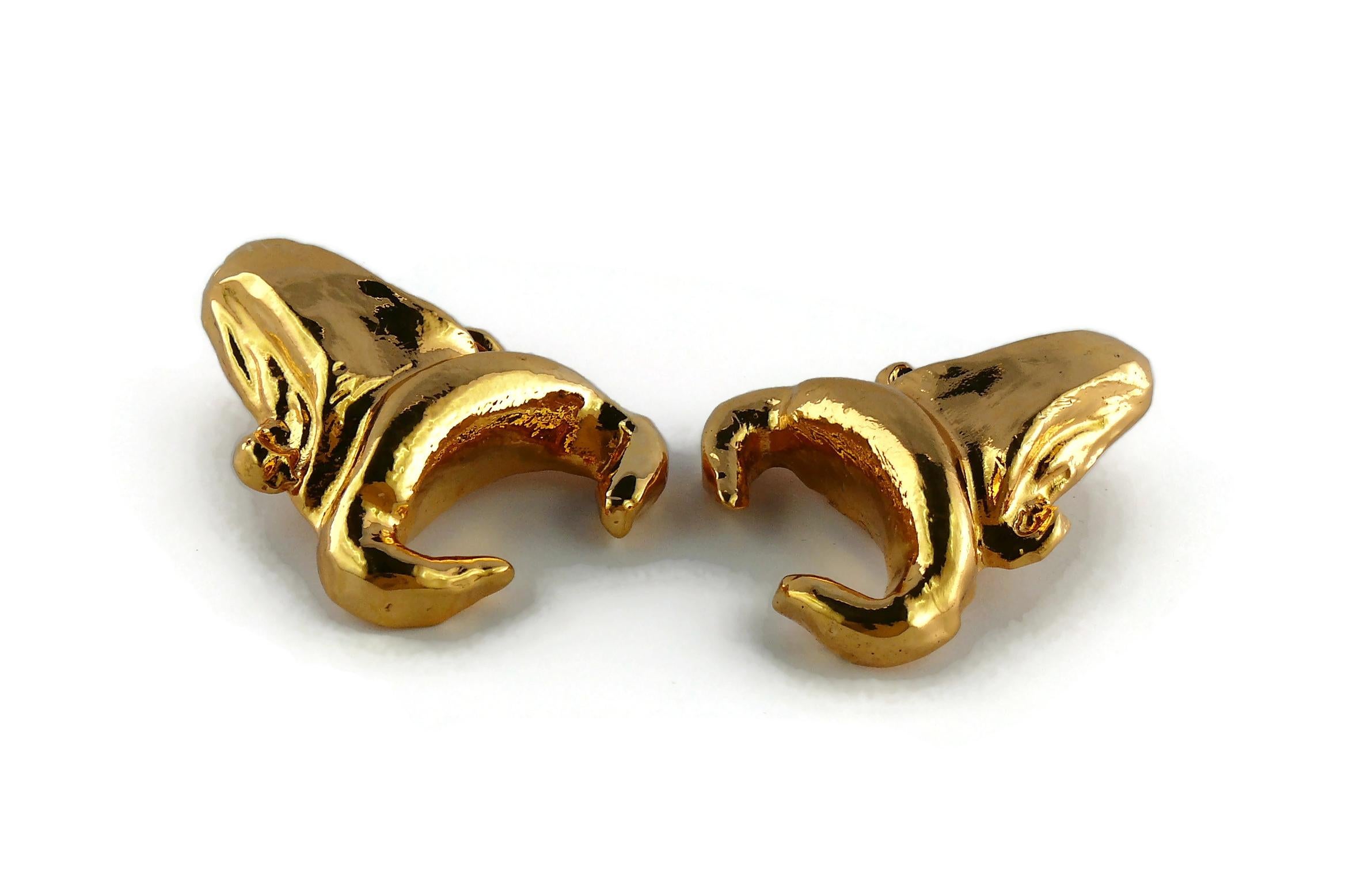 Christian Lacroix Vintage Gold Toned Bull Head Clip-On Earrings For Sale 2