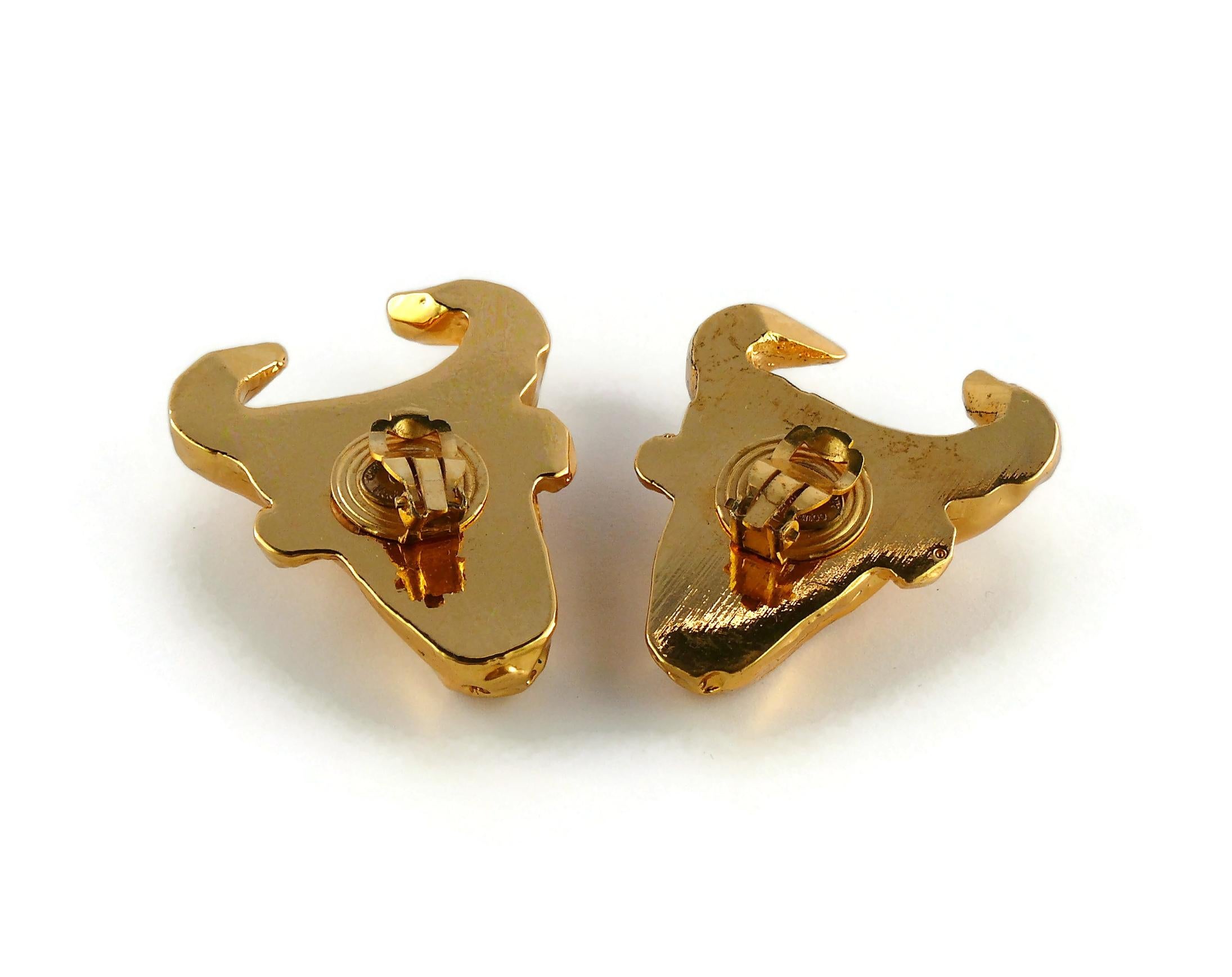 Christian Lacroix Vintage Gold Toned Bull Head Clip-On Earrings For Sale 3