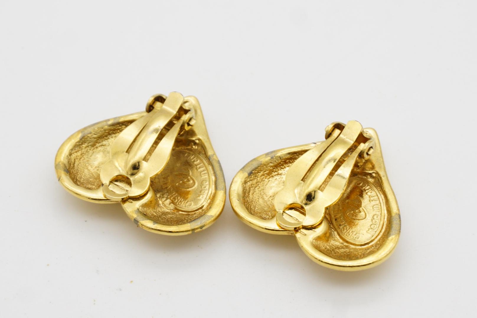 Christian Lacroix Vintage Classic Cross Logo Monogram Heart Love Clip Earrings en venta 6