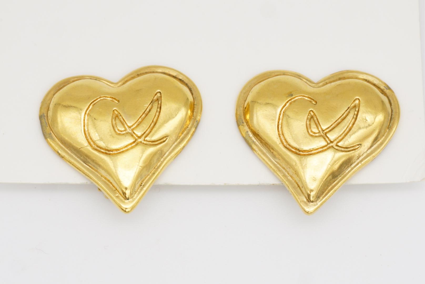 Christian Lacroix Vintage Classic Cross Logo Monogram Heart Love Clip Earrings For Sale 7