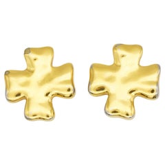 Christian Lacroix Vintage Classic Glossy Glow Cross Hammer Clip Orecchini d
oro