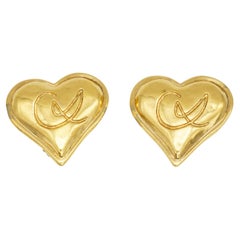 Christian Lacroix Vintage Classic Heart Cross Logo Monogram Love Clip Earrings