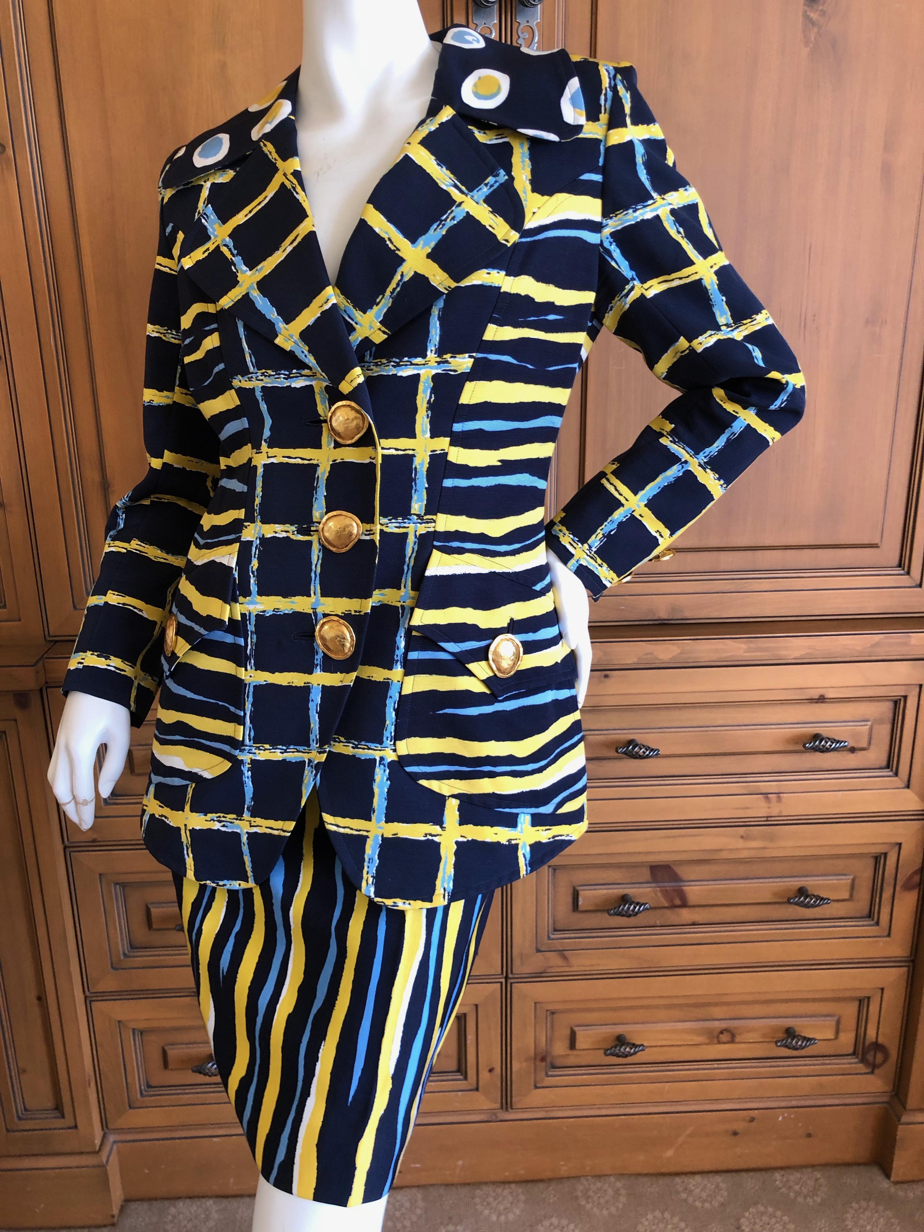 Christian Lacroix Vintage  Suit with Bold Gold Buttons.
 Size 38 
 Bust 36