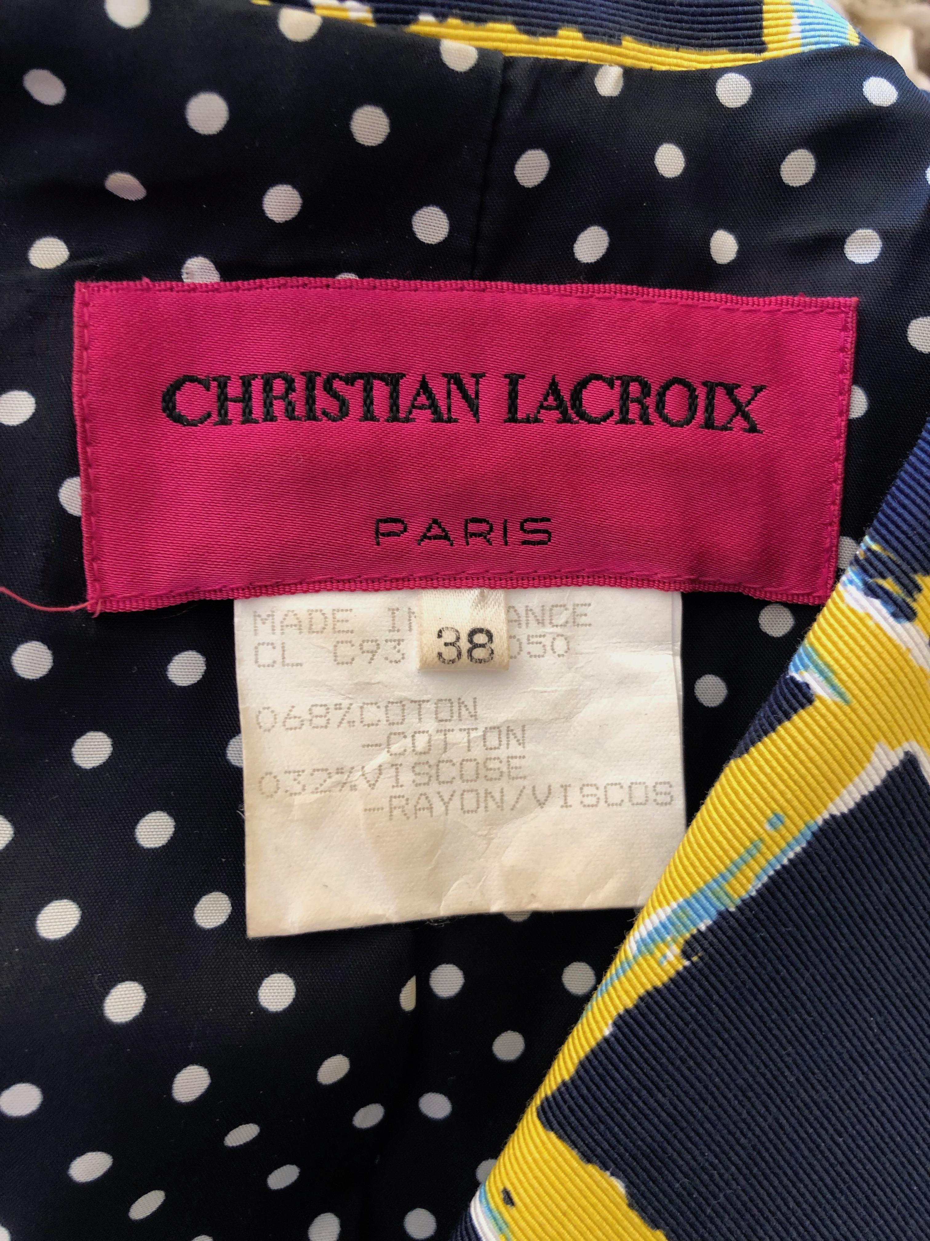 Christian Lacroix Vintage Colorful Pattern Skirt Suit with Bold Gold Buttons For Sale 3