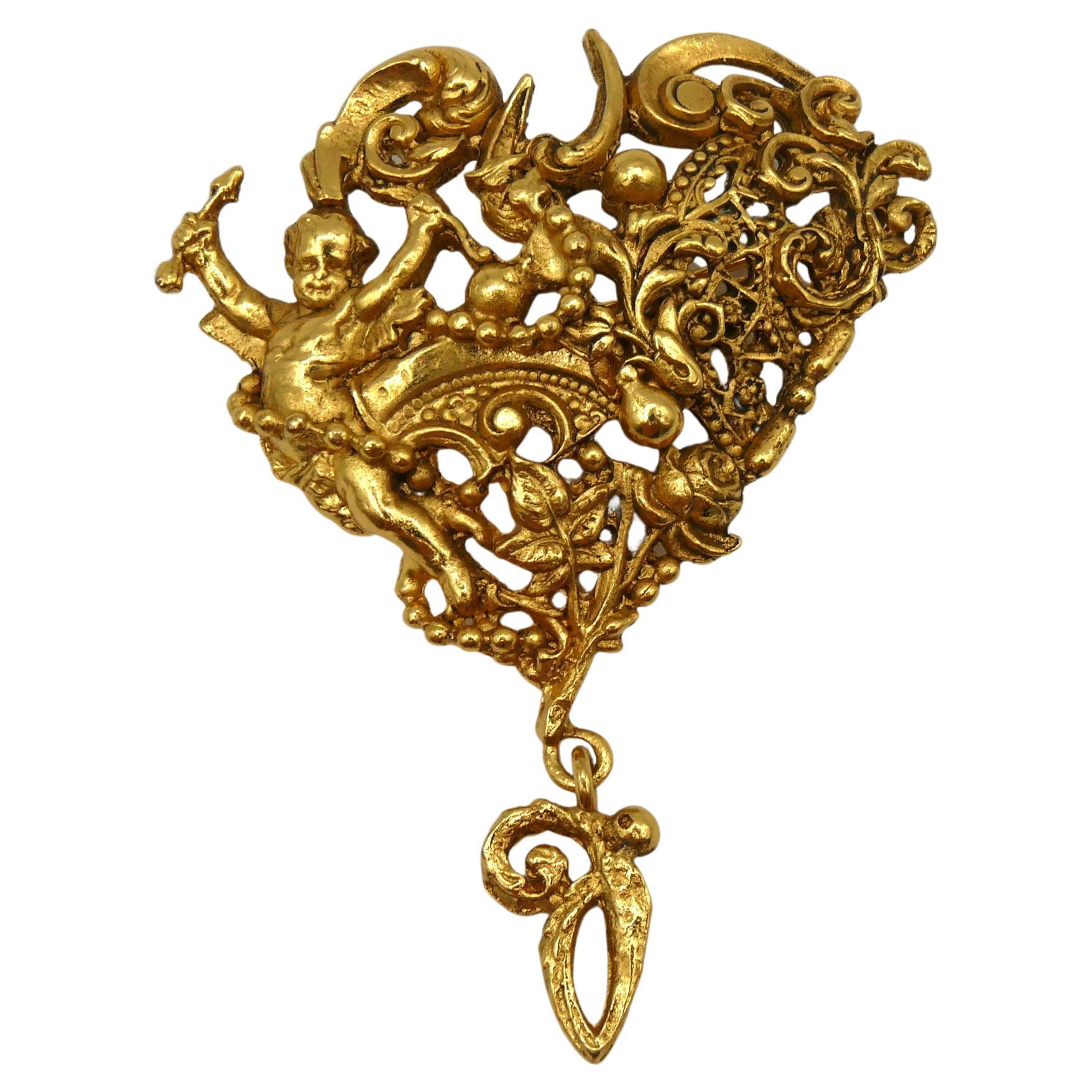 CHRISTIAN LACROIX Vintage Comedie Francaise Baroque Heart Brooch For Sale