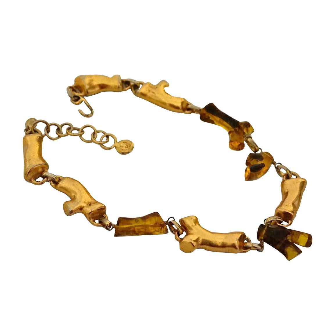 CHRISTIAN LACROIX Vintage Coral Gold Amber Lucite Necklace