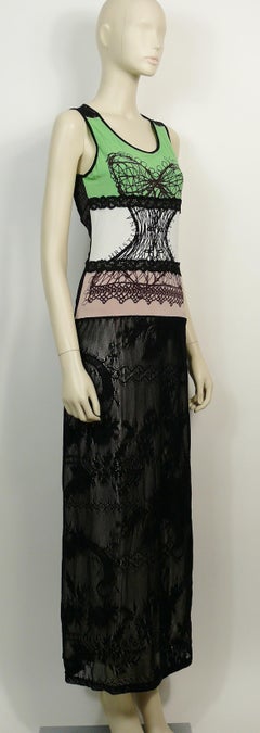 Christian Lacroix Vintage Corset Print Maxi Lace Dress