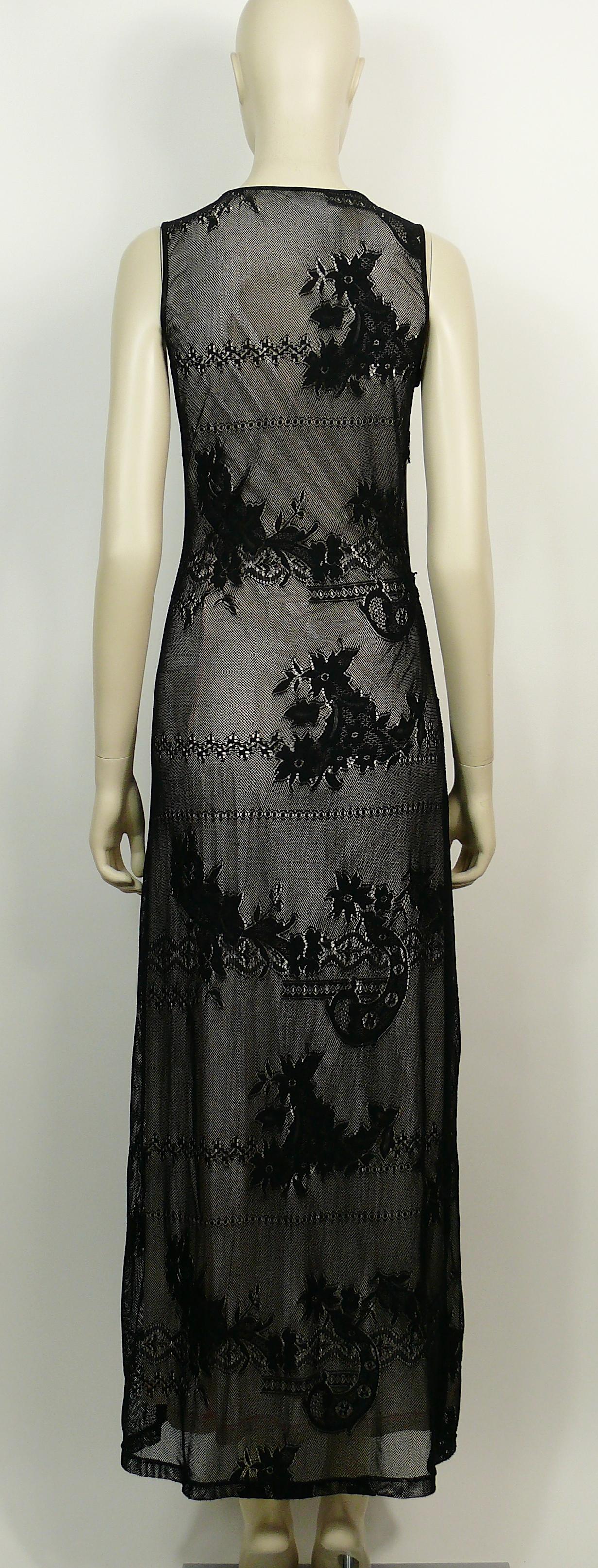 Black Christian Lacroix Vintage Corset Print Maxi Lace Dress For Sale
