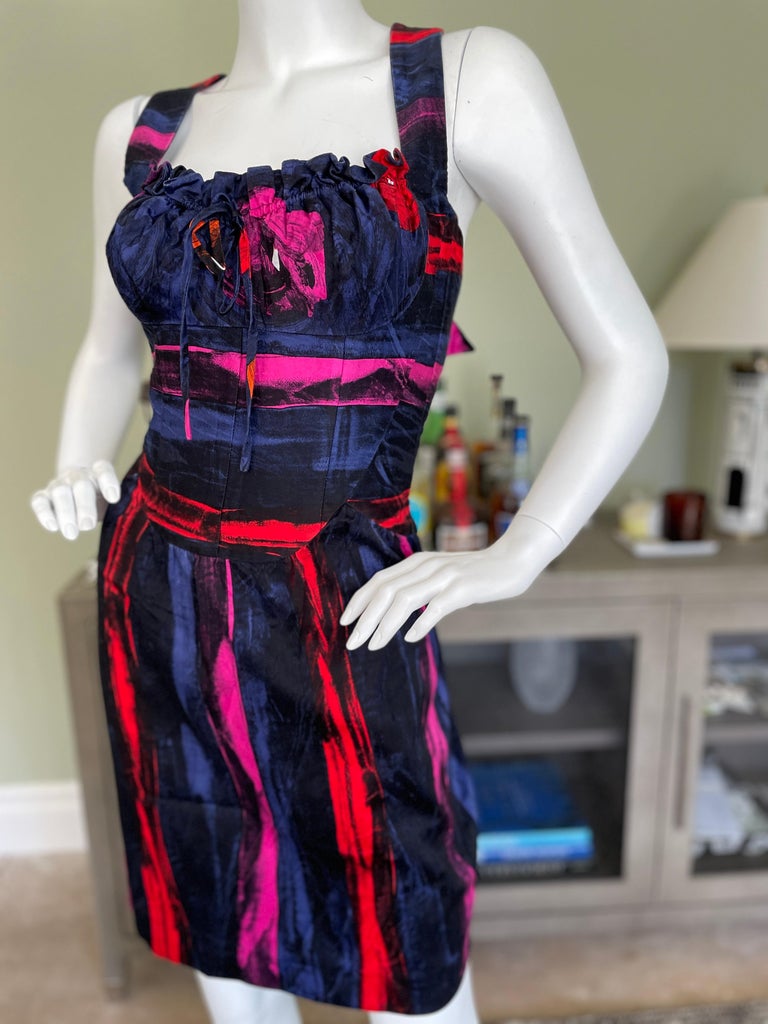 Christian Lacroix Vintage Cotton Cocktail Dress with Corset Like Bust