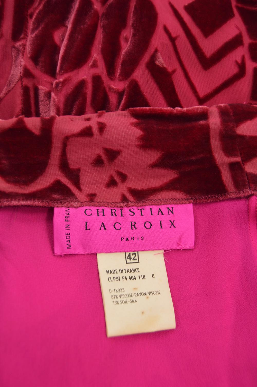 Christian Lacroix Vintage Cranberry Red Velvet Devoré Maxi Skirt, Fall 1997 3