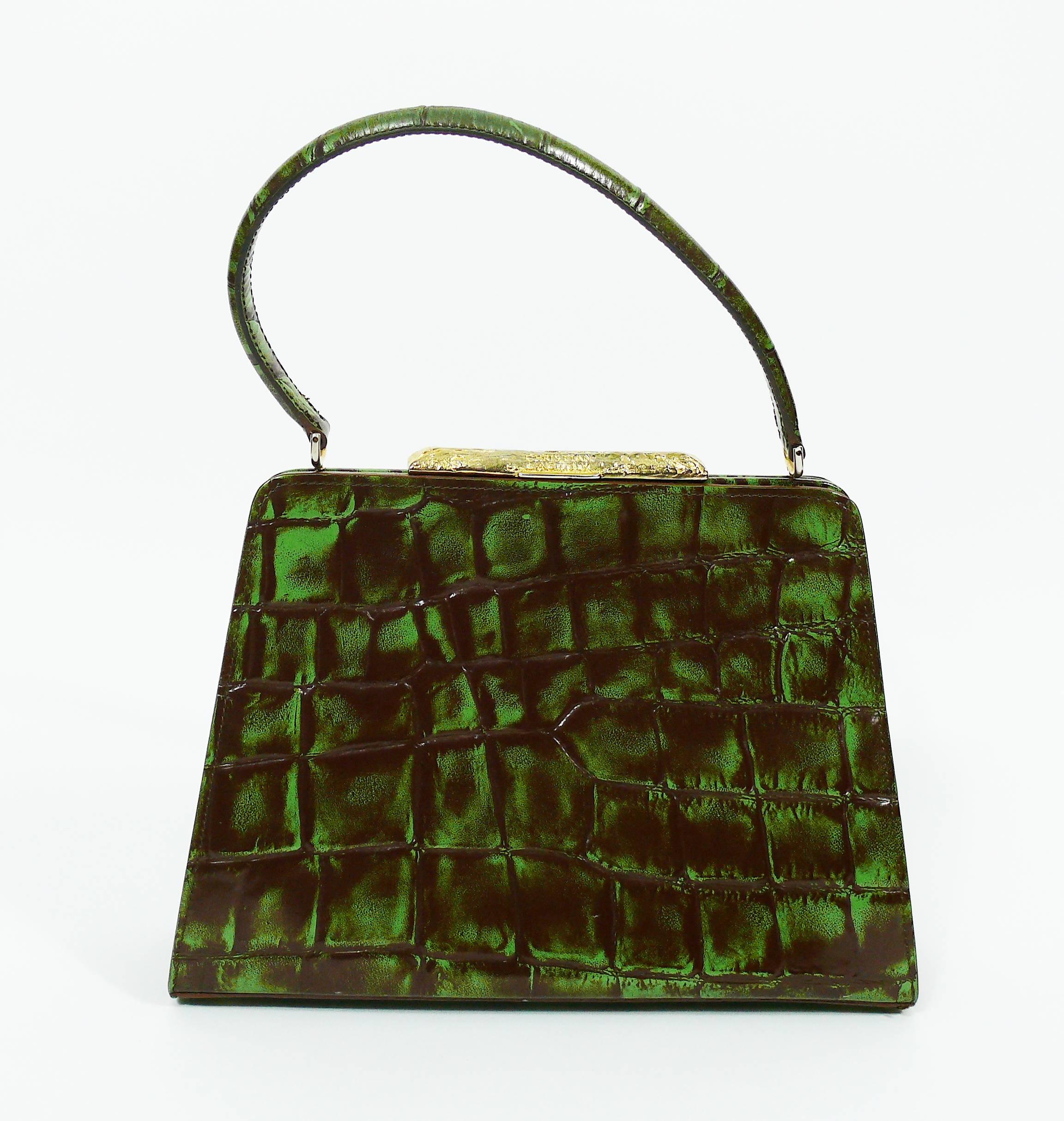 Christian Lacroix Vintage Handtasche mit Krokodillederprägung (Grün)