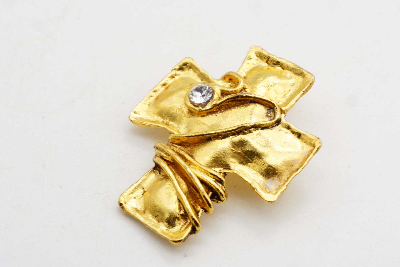 Christian Lacroix Croce Vintage Blu Rosa Verde Cristalli Argento Spilla Ciondolo in vendita 5