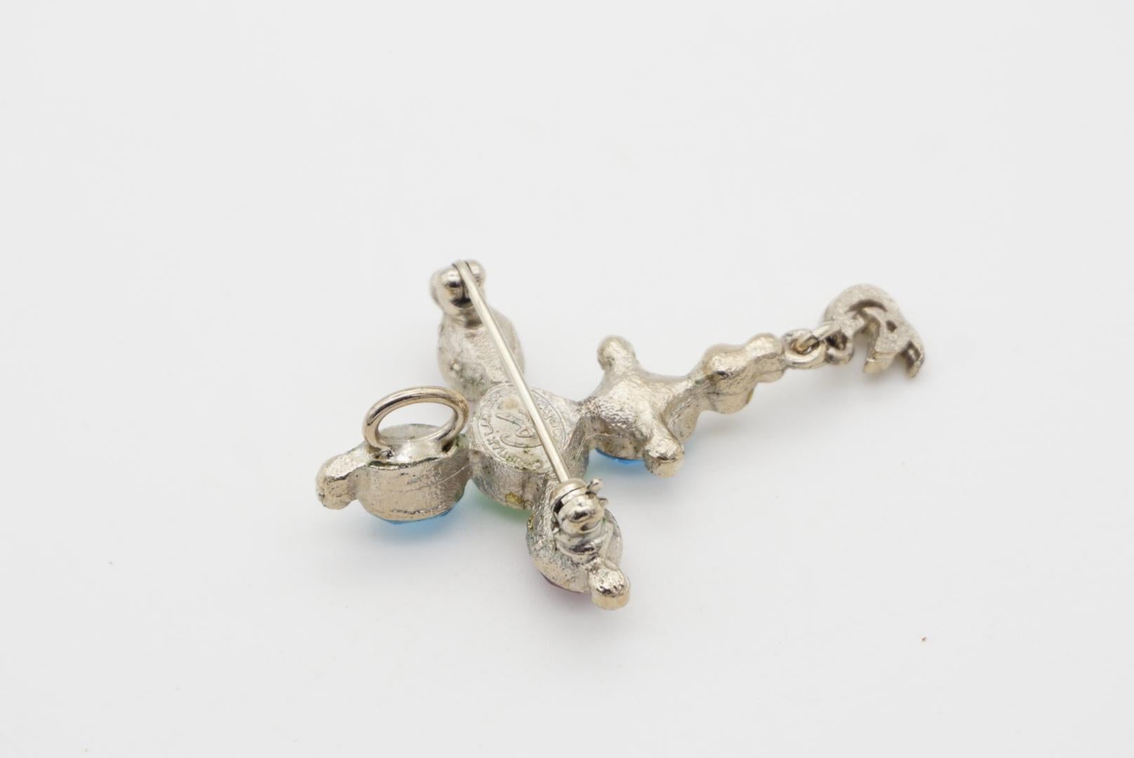 Christian Lacroix Vintage Cross Blue Pink Green Crystals Silver Pendant Brooch For Sale 6