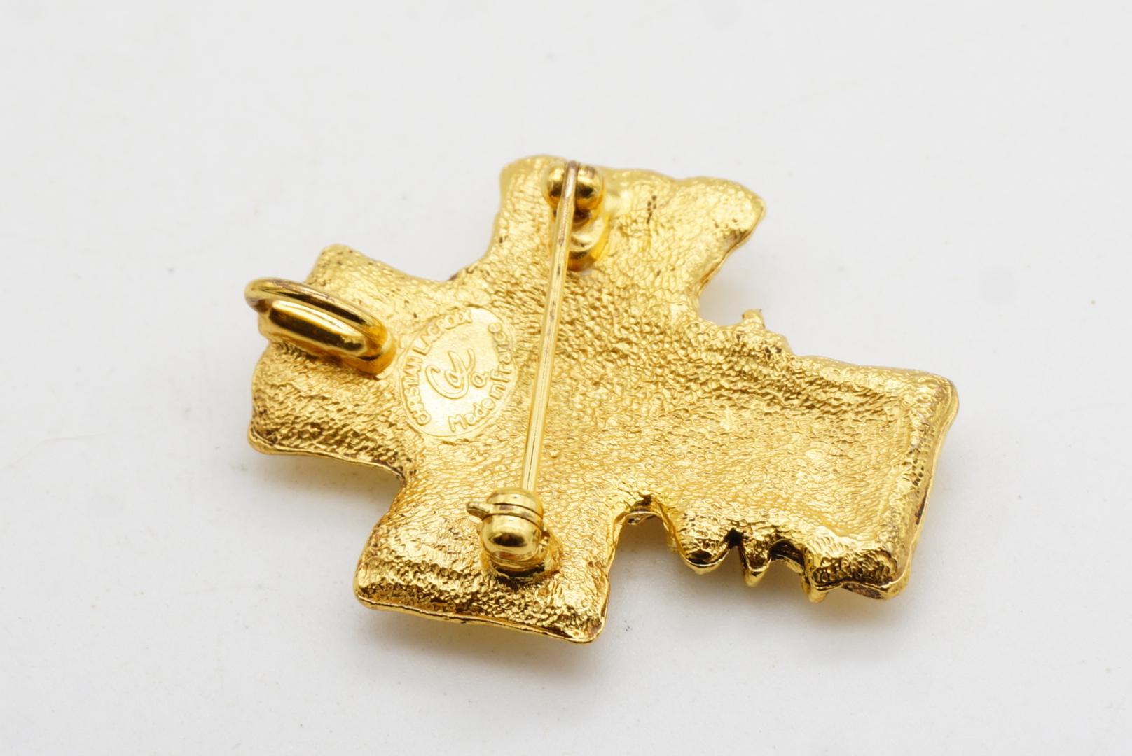 Christian Lacroix Croce Vintage Blu Rosa Verde Cristalli Argento Spilla Ciondolo in vendita 7