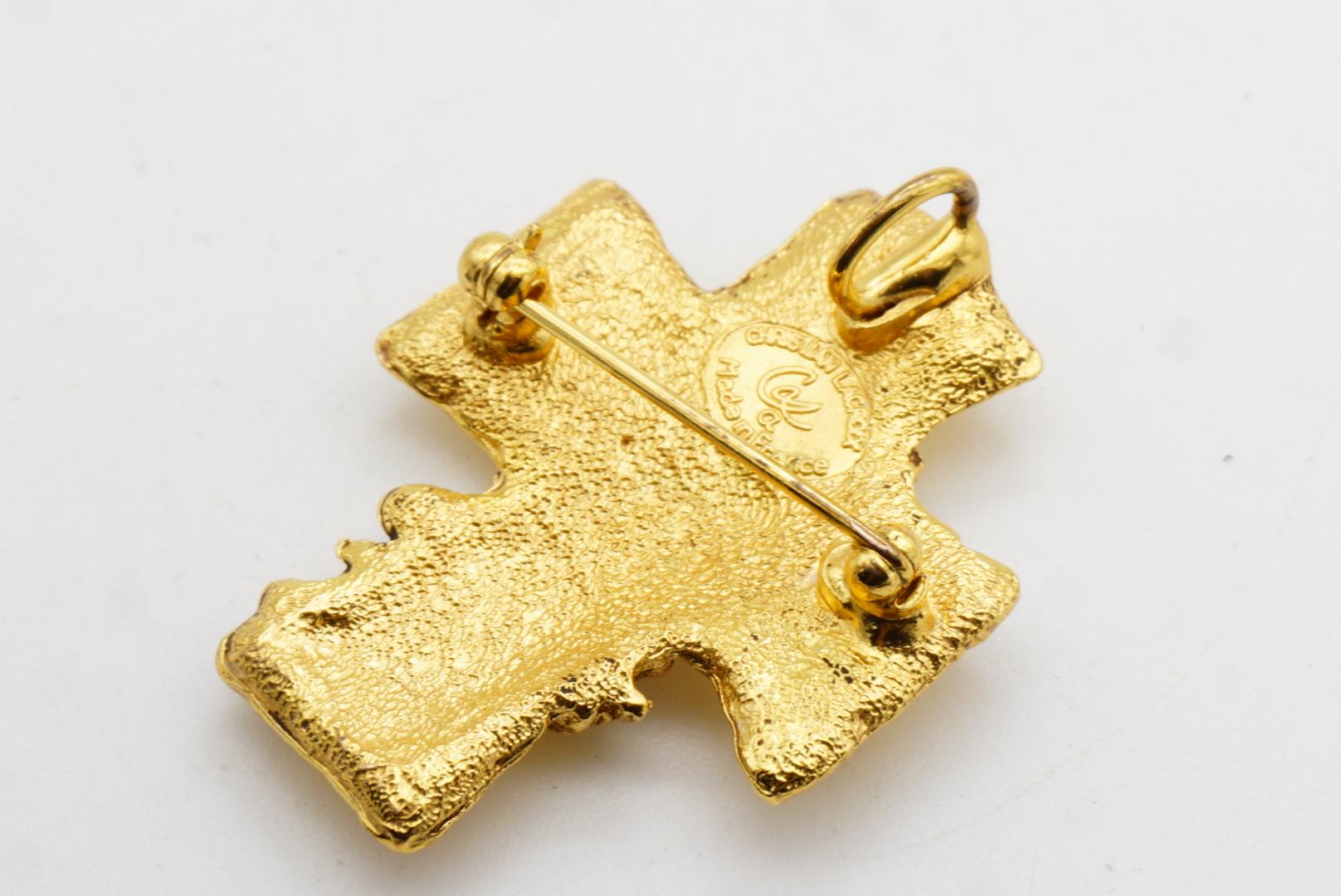 Christian Lacroix Croce Vintage Blu Rosa Verde Cristalli Argento Spilla Ciondolo in vendita 8