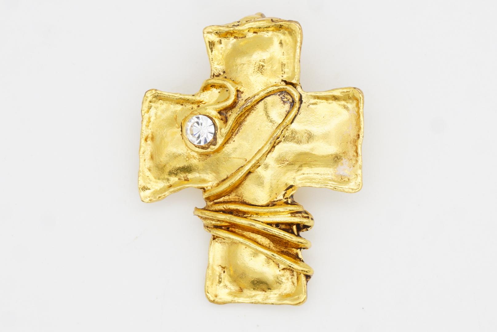 Christian Lacroix Croce Vintage Blu Rosa Verde Cristalli Argento Spilla Ciondolo in vendita 4