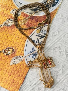 Christian Lacroix Vintage Cross Brutalist Ruby Crystals Choker Necklace Brooch