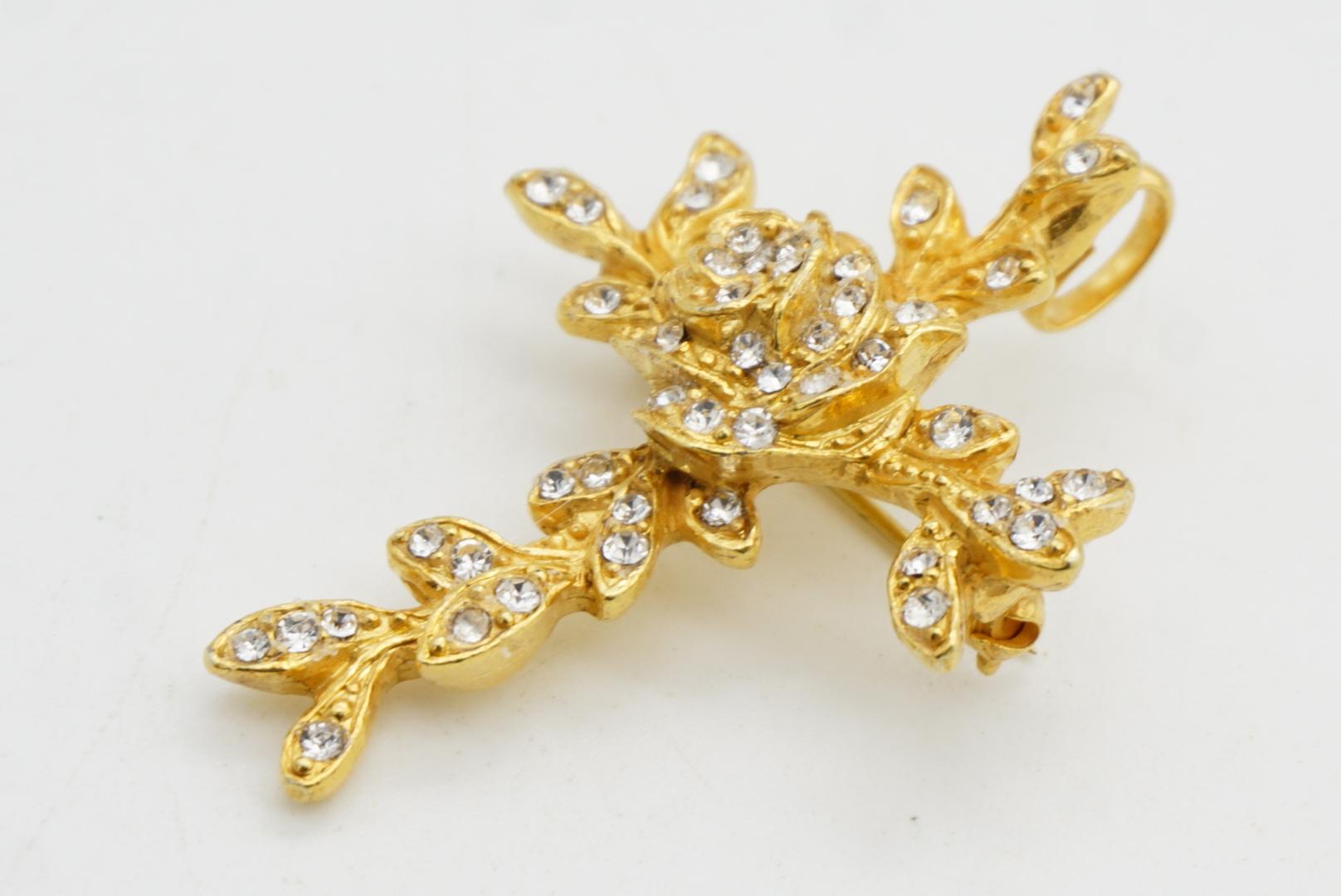 Christian Lacroix Vintage Cross Crystals Rose Flower Leaf Whole