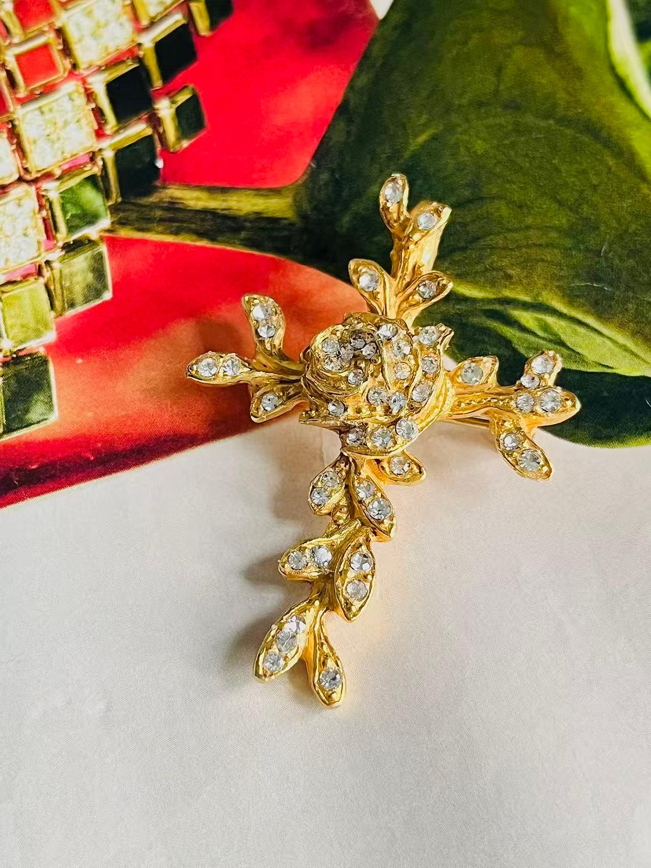 Christian Lacroix Vintage Cross Crystals Rose Flower Leaf Whole
