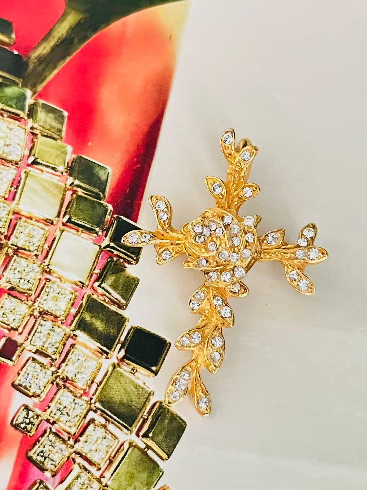 Christian Lacroix Vintage Cross Crystals Rose Flower Leaf Whole