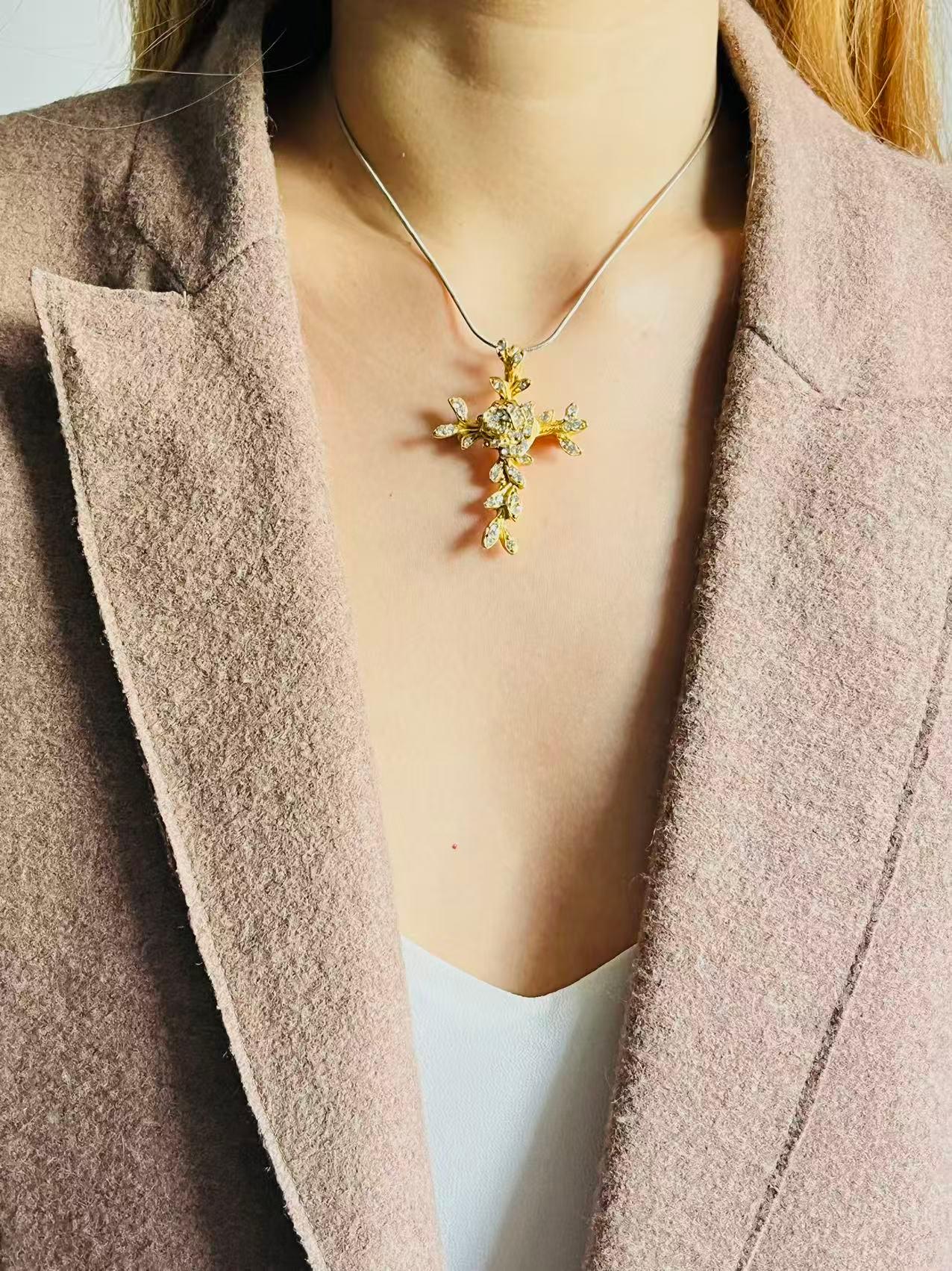 Christian Lacroix Vintage Cross Crystals Rose Flower Leaf Whole
