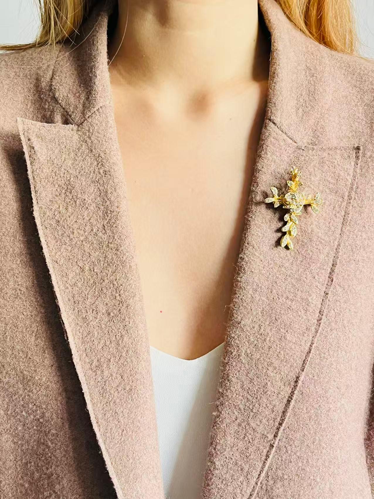Christian Lacroix Vintage Cross Crystals Rose Flower Leaf Whole