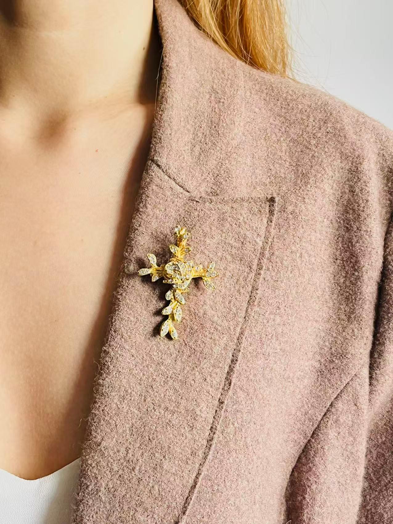 Christian Lacroix Vintage Cross Crystals Rose Flower Leaf Whole