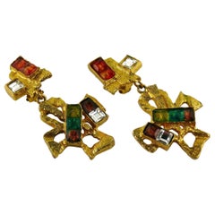 Christian Lacroix Vintage Cross Dangling Earrings Rainbow Collection