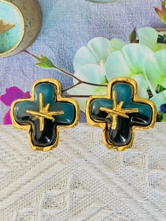 Christian Lacroix Vintage Cross Star Jelly Belly Double Navy Flower Earrings