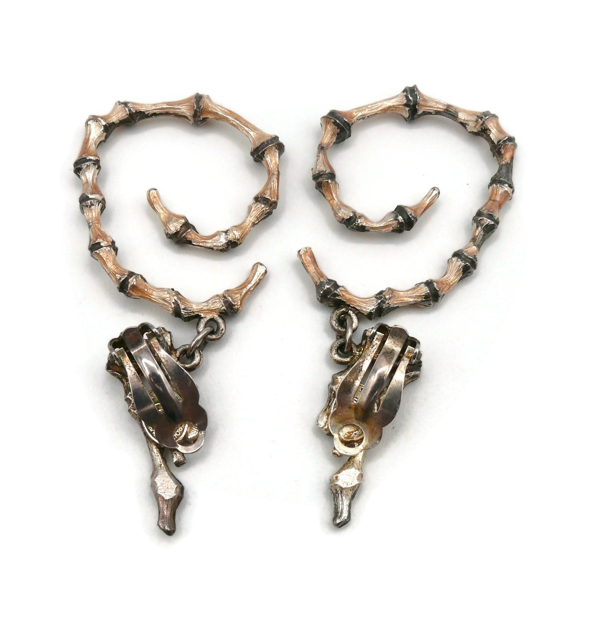 CHRISTIAN LACROIX Vintage Distressed Patina Bamboo Design Hoop Earrings For Sale 7