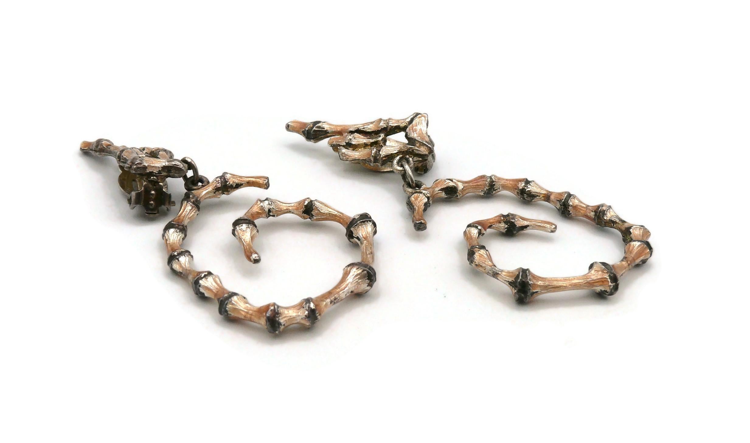CHRISTIAN LACROIX Vintage Distressed Patina Bamboo Design Hoop Earrings For Sale 3