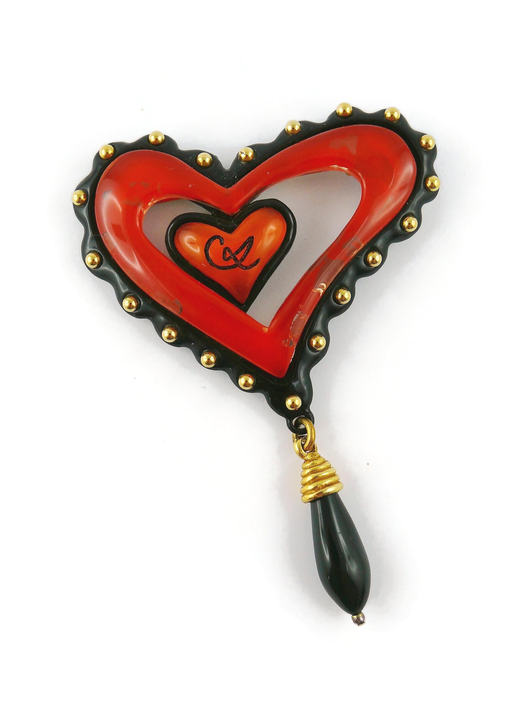 Women's Christian Lacroix Vintage Double Heart Resin Brooch