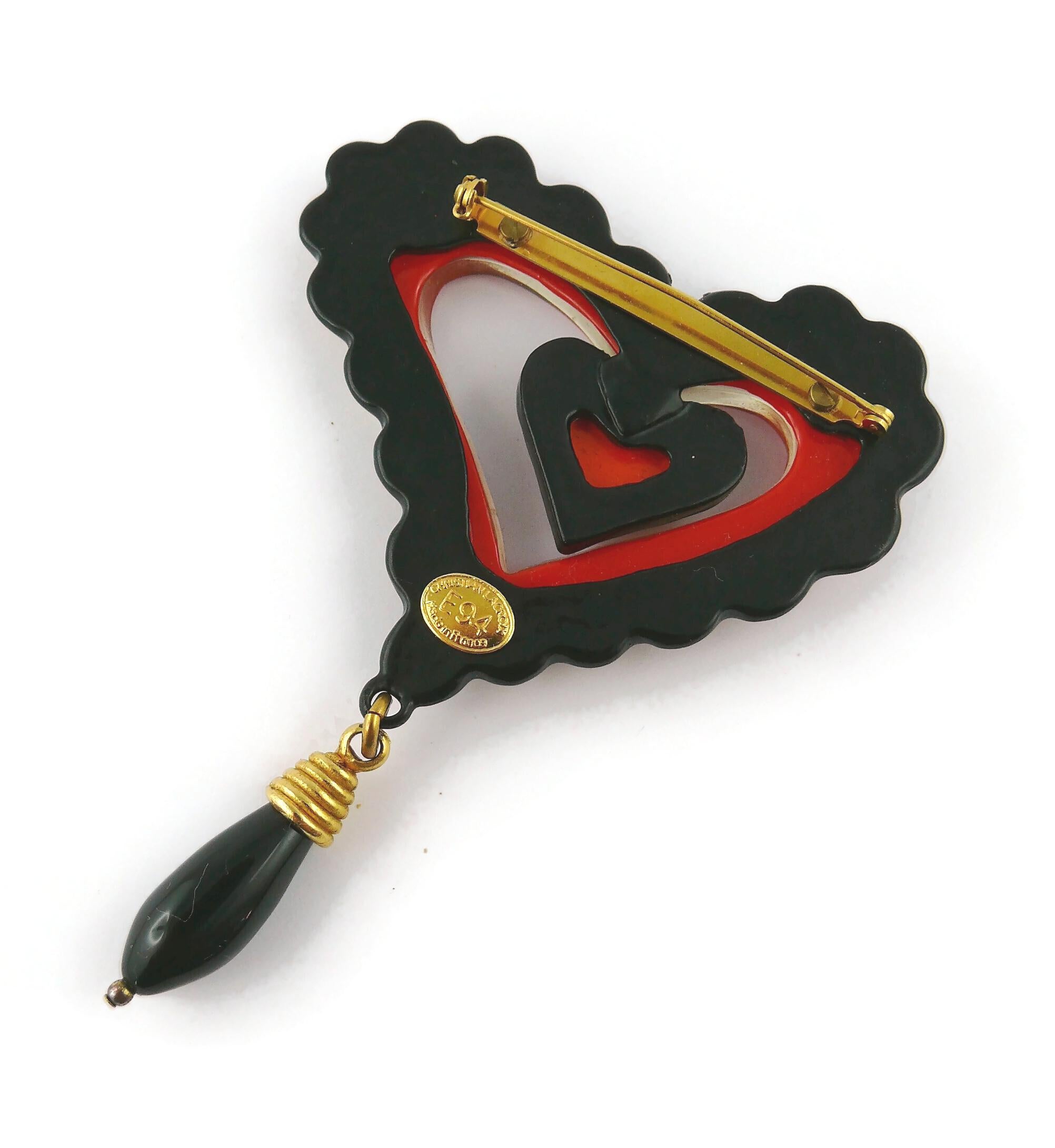 Christian Lacroix Vintage Double Heart Resin Brooch 2